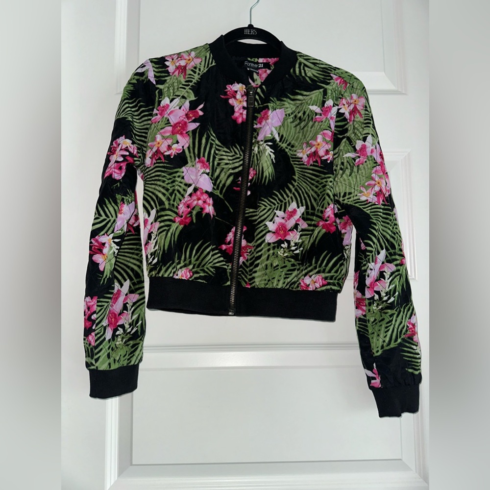 F21 Multi color flower bomber jacket